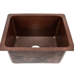 Premier Copper Products 17" Rectangle Hammered Copper Bar/Prep/Laundry/Utility Sink w/ 3.5" Drain Opening, Matching Drain and Accessories, Oil Rubbed Bronze, BSP5_BREC1713DB-G