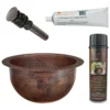 Premier Copper Products 10" Round Under Counter Hammered Copper Bathroom Sink, Matching Drain and Accessories, Oil Rubbed Bronze, BSP5_LR10FDB-P