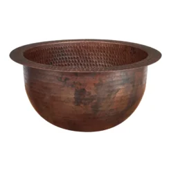 Premier Copper Products 10" Round Under Counter Hammered Copper Bathroom Sink, Matching Drain and Accessories, Oil Rubbed Bronze, BSP5_LR10FDB-P