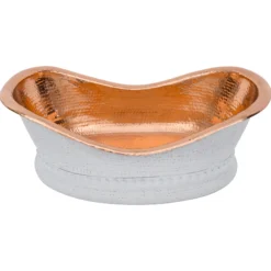 Premier Copper Products 20" x 13" Specialty Vessel - Above Counter Copper Bathroom Sink, Glazed White with Polished Copper, 17 Gauge, VBT20WHTP