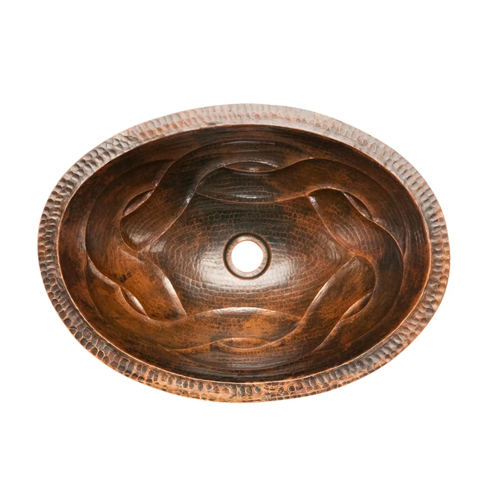 Premier Copper Products 19" Oval Braid Under Counter Hammered Copper Bathroom Sink, Matching Drain and Accessories, Oil Rubbed Bronze, BSP5_LO19FBDDB-P