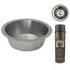 Premier Copper Products 14" Round Hammered Copper Bar Sink in Nickel w/ 2" Drain Opening, Matching Drain and Accessories, BSP5_BR14EN2-B