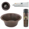 Premier Copper Products 16" Round Hammered Copper Bar Sink w/ 2" Drain Opening, Matching Drain and Accessories, Oil Rubbed Bronze, BSP5_BR16DB2-B