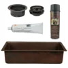 Premier Copper Products 20" Rectangle Hammered Copper Kitchen/Bar/Prep Single Basin Sink in Nickel, Matching Drain and Accessories, BSP5_BREC20EN-G