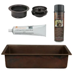 Premier Copper Products 20" Rectangle Hammered Copper Kitchen/Bar/Prep Single Basin Sink in Nickel, Matching Drain and Accessories, BSP5_BREC20EN-G