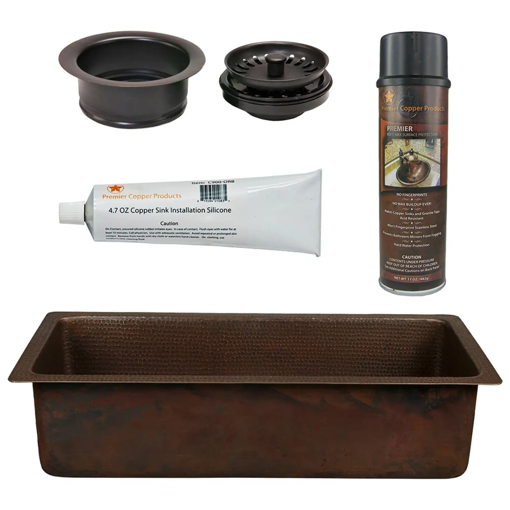 Premier Copper Products 20" Rectangle Hammered Copper Kitchen/Bar/Prep Single Basin Sink in Nickel, Matching Drain and Accessories, BSP5_BREC20EN-G