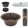 Premier Copper Products 16" Round Hammered Copper Prep Bar Sink w/ 3.5" Drain Opening, Matching Drain and Accessories, Oil Rubbed Bronze, BSP5_BR16DB3-G