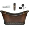 Premier Copper Products 67" Hammered Copper Double Slipper Bathtub with Scroll Base and Nickel Inlay and Drain Package, Oil Rubbed Bronze, BSP5_BTN67DB