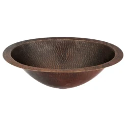 Premier Copper Products 15" Oval Under Counter Hammered Copper Bathroom Sink, Matching Drain and Accessories, Oil Rubbed Bronze, BSP5_LO15FDB-P