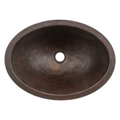 Premier Copper Products 19" x 14" Oval Dual - Undermount or Drop In Terra Firma Copper Bathroom Sink, Dark Brown, 10 Gauge, TFLO19FDB