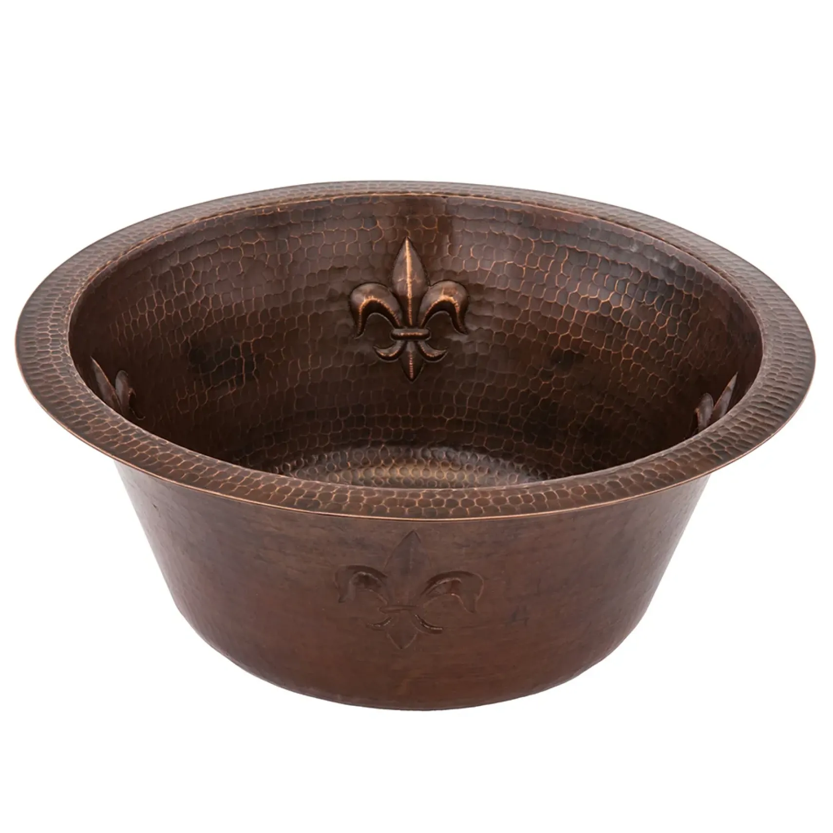 Premier Copper Products 16" Round Copper Prep Bar Sink w/ Fleur De Lis and 3.5" Drain Opening, Matching Drain and Accessories, Oil Rubbed Bronze, BSP5_BR16FDB3-D