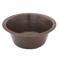 Premier Copper Products 16" Round Hammered Copper Prep Bar Sink w/ 3.5" Drain Opening, Matching Drain and Accessories, Oil Rubbed Bronze, BSP5_BR16DB3-D