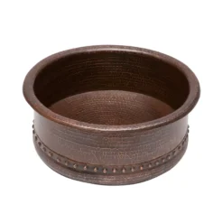 Premier Copper Products 15" Round Vessel Tub Hammered Copper Bathroom Sink, Matching Drain and Accessories, Oil Rubbed Bronze, BSP5_VRT15DB-P