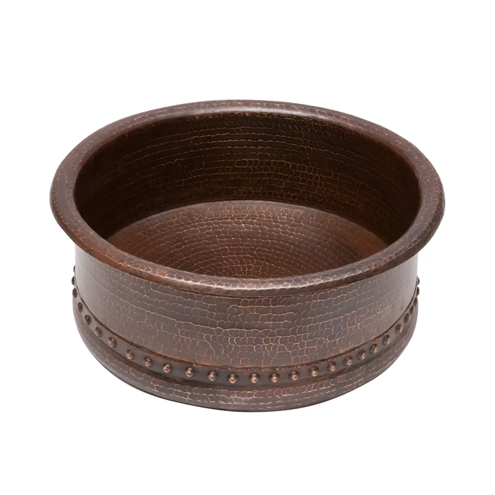 Premier Copper Products 15" Round Vessel Tub Hammered Copper Bathroom Sink, Matching Drain and Accessories, Oil Rubbed Bronze, BSP5_VRT15DB-P
