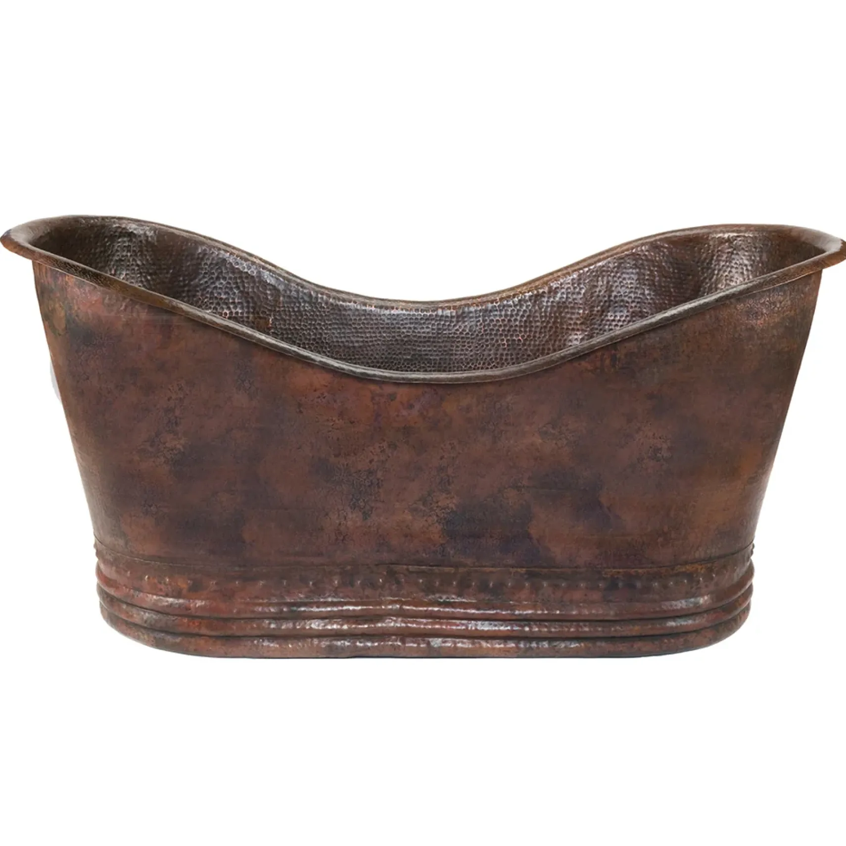 Premier Copper Products 67" Hammered Copper Double Slipper Bathtub and Drain Package, Oil Rubbed Bronze, BSP5_BTD67DB