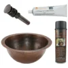 Premier Copper Products 14" Round Under Counter Hammered Copper Bathroom Sink, Matching Drain and Accessories, Oil Rubbed Bronze, BSP5_LR14FDB-P