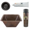 Premier Copper Products 17" Large Square Hammered Copper Bar/Prep Sink, Matching Drain and Accessories, Oil Rubbed Bronze, BSP5_BS17DB-D