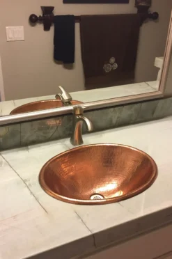 Premier Copper Products 19" Oval Copper Bathroom Sink, Polished Copper, LO19RPC