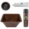 Premier Copper Products 15" Square Hammered Copper Bar/Prep Sink w/ 3.5" Drain Opening, Matching Drain and Accessories, Oil Rubbed Bronze, BSP5_BS15DB3-D