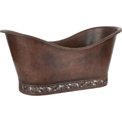 Premier Copper Products 67" Hammered Copper Double Slipper Bathtub with Scroll Base and Nickel Inlay, BTN67DB
