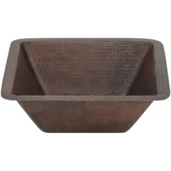Premier Copper Products 15" Square Copper Bathroom Sink, Oil Rubbed Bronze, LSQ15DB