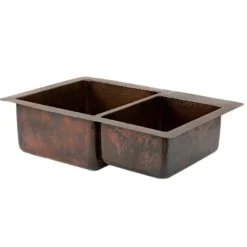 Premier Copper Products 33" Copper Kitchen Sink, 60/40 Double Bowl, Oil Rubbed Bronze, K60DB33229