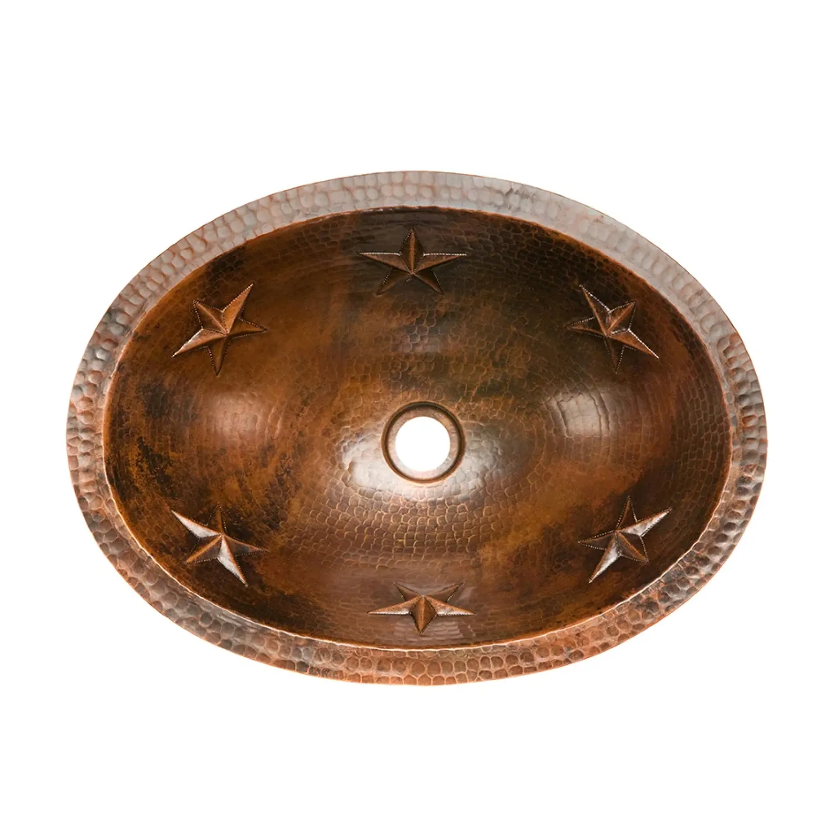 Premier Copper Products 19" Oval Star Under Counter Hammered Copper Bathroom Sink, Matching Drain and Accessories, Oil Rubbed Bronze, BSP5_LO19FSTDB-P