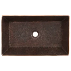 Premier Copper Products 20" x 12" Rectangle Vessel - Above Counter Terra Firma Copper Bathroom Sink, Dark Brown, 10 Gauge, TFVREC20DB