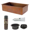 Premier Copper Products 33" Antique Hammered Copper Kitchen Single Basin Sink with Matching Drain and Accessories, Antique Copper, KSP3_KSB33199
