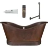 Premier Copper Products 67" Hammered Copper Double Slipper Bathtub with Overflow Holes and Drain Package, Oil Rubbed Bronze, BSP5_BTD67DBOF