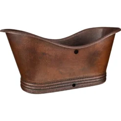 Premier Copper Products 67" Hammered Copper Double Slipper Bathtub with Overflow Holes and Drain Package, Oil Rubbed Bronze, BSP5_BTD67DBOF