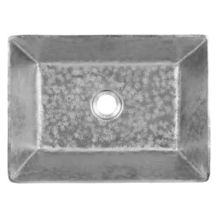 Premier Copper Products 15" x 11" Rectangle Vessel - Above Counter Terra Firma Copper Bathroom Sink, Nickel, 10 Gauge, TFVREC15EN