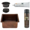 Premier Copper Products 16" Gourmet Rectangular Hammered Copper Bar/Prep Sink, Matching Drain and Accessories, Oil Rubbed Bronze, BSP5_BREC16DB-G