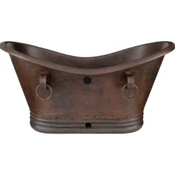 Premier Copper Products 60" Hammered Copper Freestanding Bathtub, Oil Rubbed Bronze, BTDR60DBOF