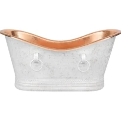 Premier Copper Products 67" Hammered Copper Freestanding Bathtub, Glazed White with Polished Copper, BTDR67WHTP