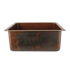 Premier Copper Products 20" Hammered Copper Kitchen/Bar/Prep Single Basin Sink, Matching Drain and Accessories, Oil Rubbed Bronze, BSP5_BREC20DB-G