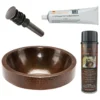Premier Copper Products 17" Round Skirted Vessel Hammered Copper Bathroom Sink, Matching Drain and Accessories, Oil Rubbed Bronze, BSP5_VR17SKDB-P