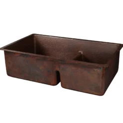 Premier Copper Products 33" Copper Kitchen Sink, 60/40 Double Bowl, Oil Rubbed Bronze, K60DB33199-SD5