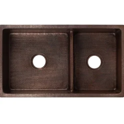 Premier Copper Products 33" Copper Kitchen Sink, 60/40 Double Bowl, Oil Rubbed Bronze, K60DB33199-SD5