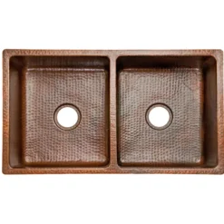 Premier Copper Products 33" Copper Kitchen Sink, 50/50 Double Bowl, Oil Rubbed Bronze, K50DB33199
