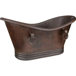 Premier Copper Products 60" Hammered Copper Double Slipper Bathtub With Rings, BTDR60DB