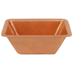 Premier Copper Products 17" Rectangle Under Counter Hammered Copper Bathroom Sink in Polished Copper, Matching Drain and Accessories, BSP5_LRECPC-P