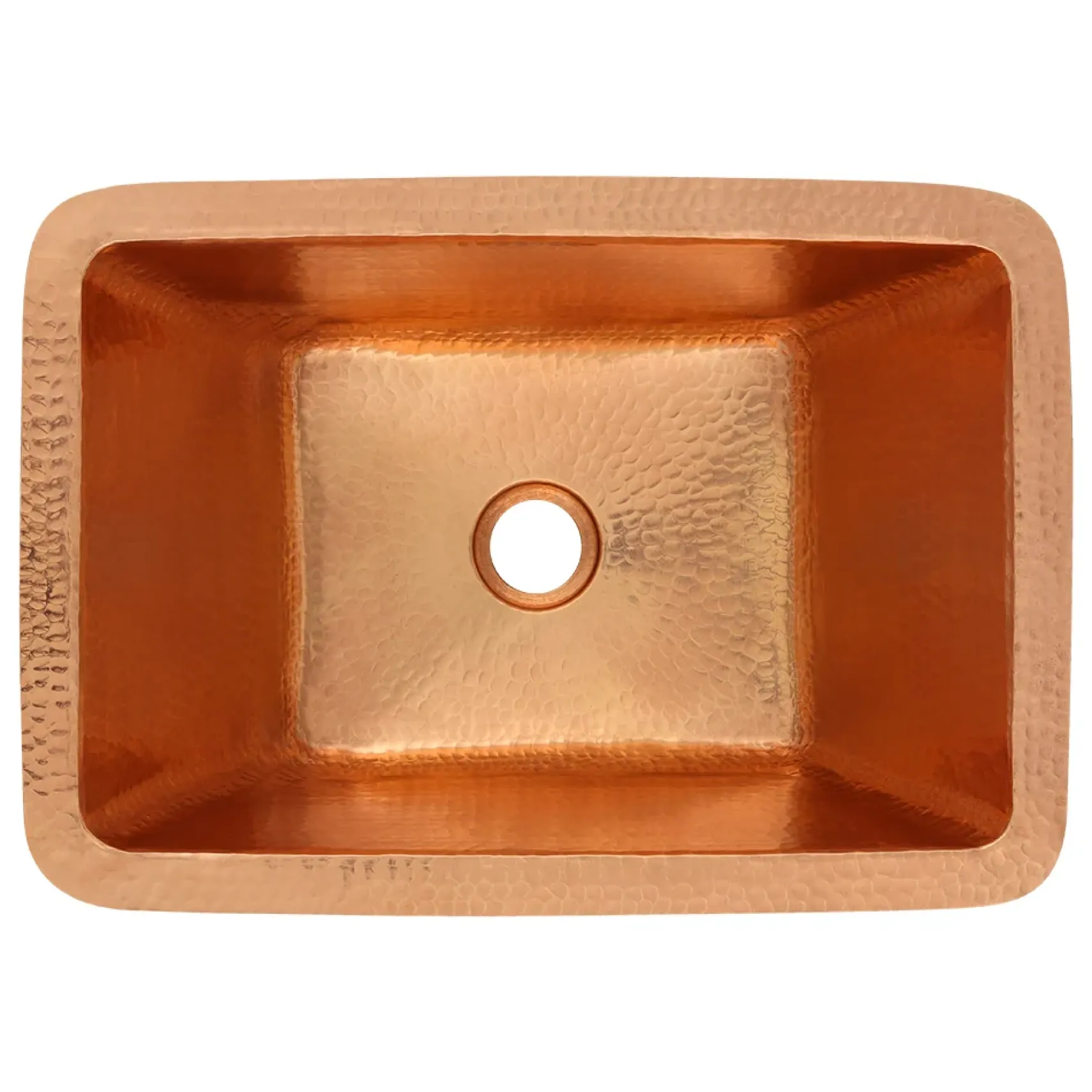 Premier Copper Products 17" Rectangle Under Counter Hammered Copper Bathroom Sink in Polished Copper, Matching Drain and Accessories, BSP5_LRECPC-P