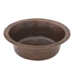 Premier Copper Products 14" Round Hammered Copper Prep Bar Sink w/ 3.5" Drain Opening, Matching Drain and Accessories, Oil Rubbed Bronze, BSP5_BR14DB3-D