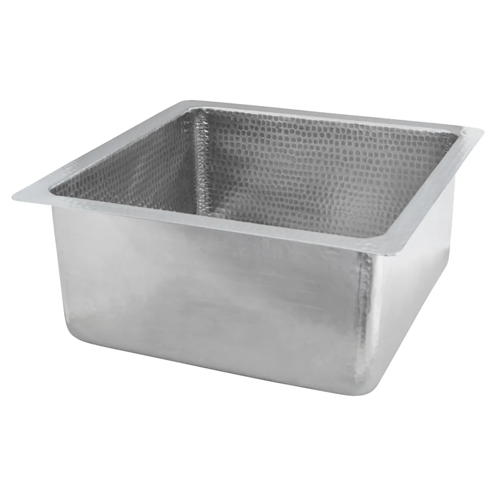 Premier Copper Products 16" Square Hammered Copper Bar/Prep Sink in Nickel w/ 3.5" Drain Opening, Matching Drain and Accessories, BSP5_BS16EN3-D