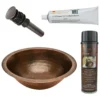 Premier Copper Products 17" Round Under Counter Hammered Copper Bathroom Sink, Matching Drain and Accessories, Oil Rubbed Bronze, BSP5_LR17FDB-P