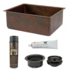 Premier Copper Products 25" Hammered Copper Kitchen Single Basin Sink with Matching Drain and Accessories, Oil Rubbed Bronze, KSP3_KSDB25199