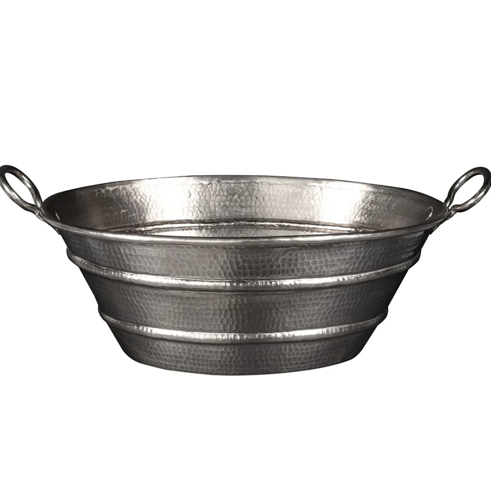 Premier Copper Products 16" Oval Bucket Vessel Hammered Copper Bathroom Sink with Handles in Nickel, Matching Drain and Accessories, BSP5_VOB16EN-P