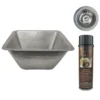 Premier Copper Products 17" Large Square Hammered Copper Bar/Prep Sink in Nickel, Matching Drain and Accessories, BSP5_BS17EN-D