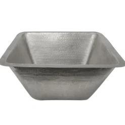 Premier Copper Products 17" Large Square Hammered Copper Bar/Prep Sink in Nickel, Matching Drain and Accessories, BSP5_BS17EN-D